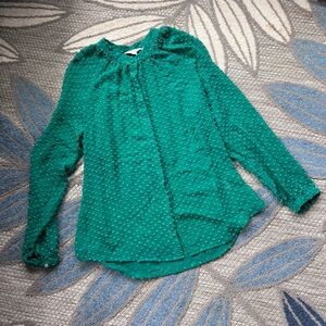 Boden Emerald Green‎ Semi Sheer Silk Textured Long Sleeve Blouse Size 10